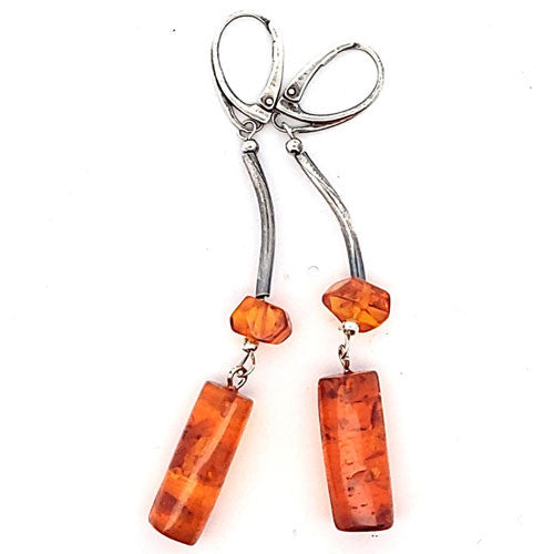Bernstein Ohrhänger mit Silber Brisur - 3