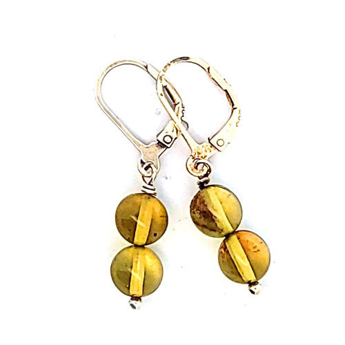 Bernstein grün Ohrhänger mit Silber rhodiniert - 3