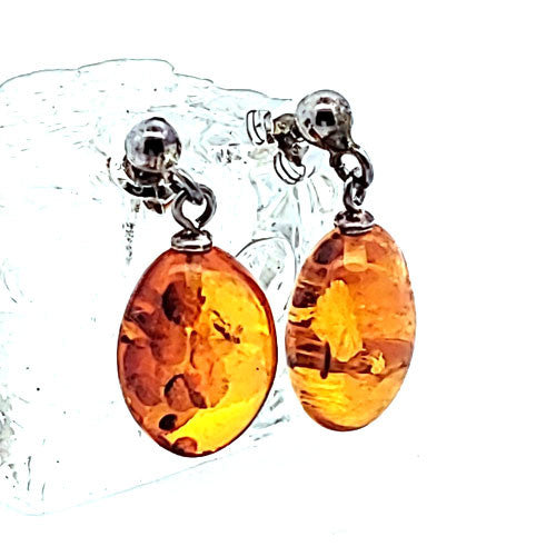 Bernstein Ohrhänger mit Silberstecker - 2