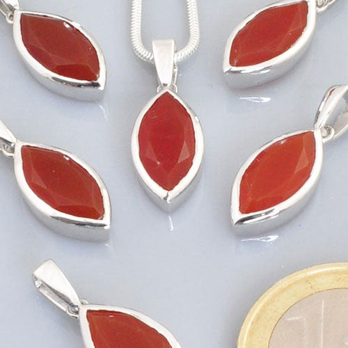 Karneol Edelsteinanhänger Navette facettiert Steindesign - 2