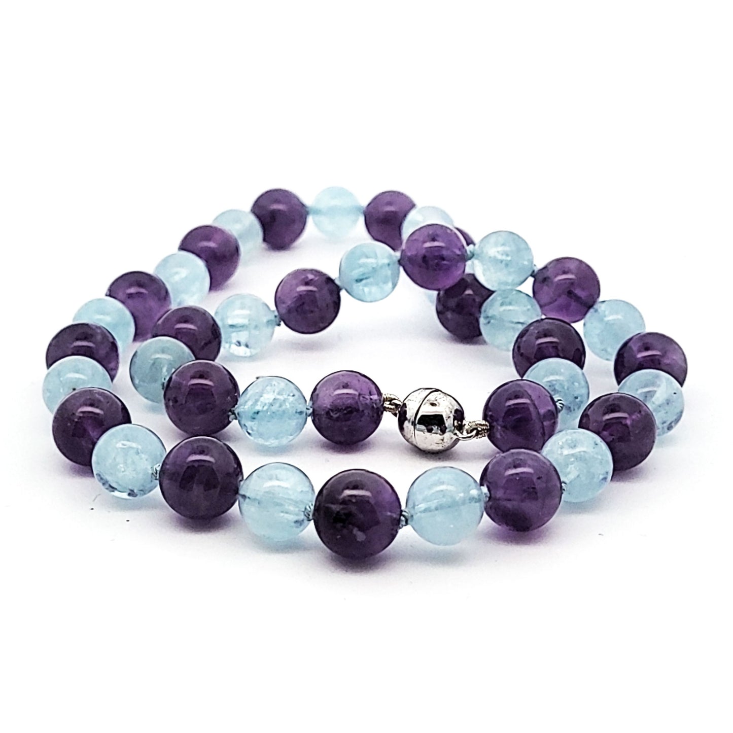 Aquamarin-Amethyst Kugelkette 10 mm
