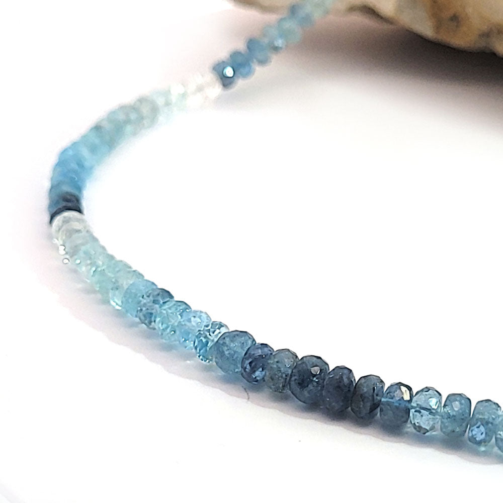 Aquamarin Kette Button schattiert, 5 mm facettiert