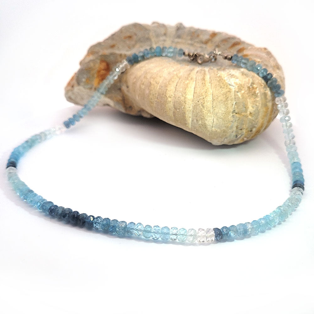 Aquamarin Kette Button schattiert, 5 mm facettiert