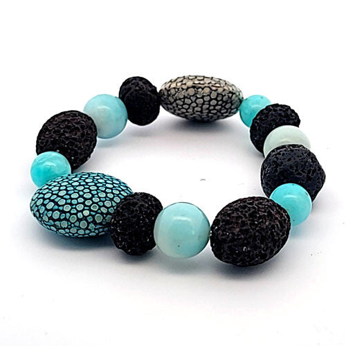 Design Armband mit Rochenleder, Amazonit und Lava - 2