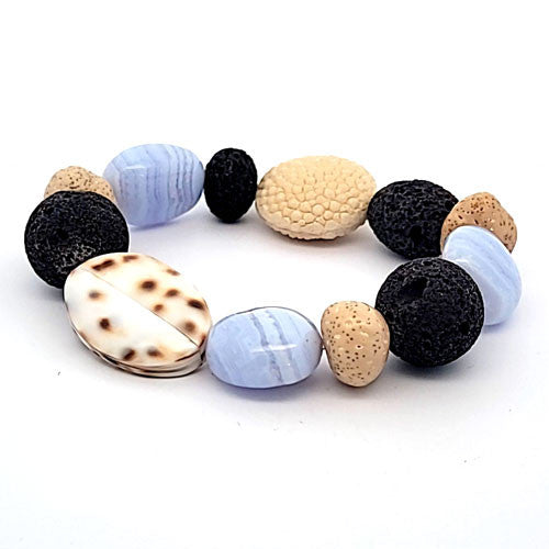 Design Armband mit Rochenleder, Chalzedon und Lava - 1