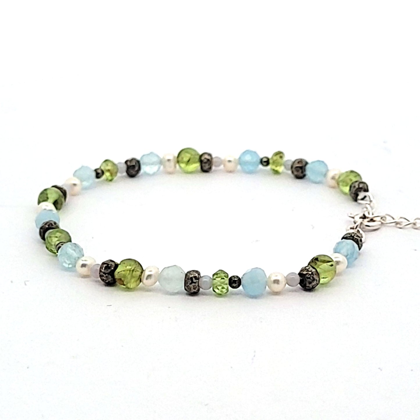 Design Edelstein Armband Aquamarin Peridot Pyrit Perle Silber_1