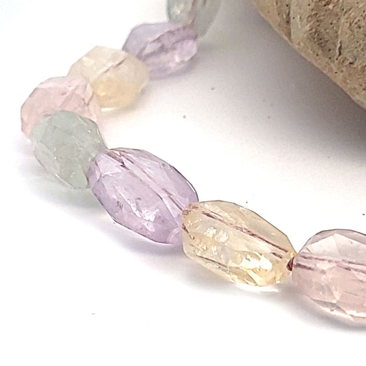 Pastell-Quarz Designkette mit Amethyst, Rosenquarz, Zitrin und Grünquarz