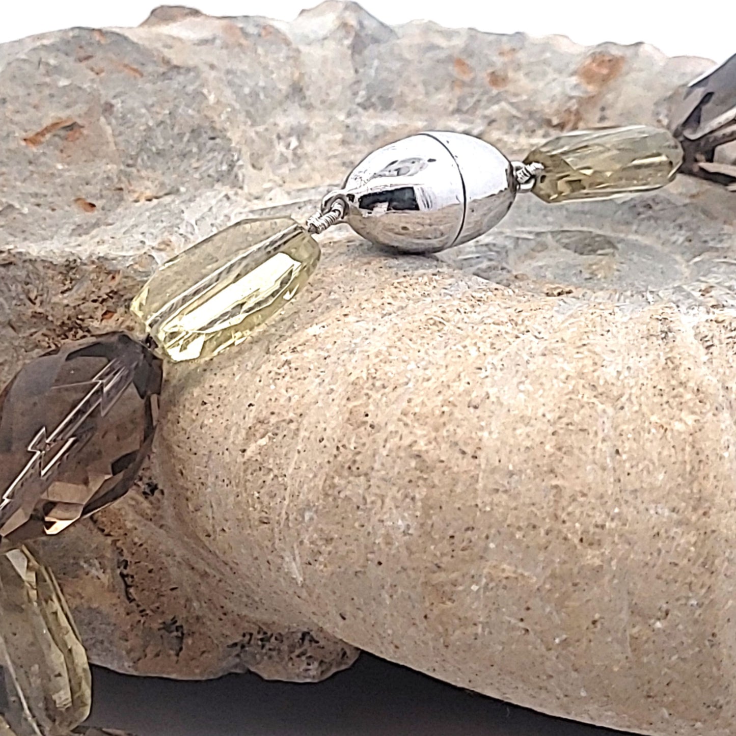 Zitrin & Rauchquarz Designkette mit Magnetverschluss