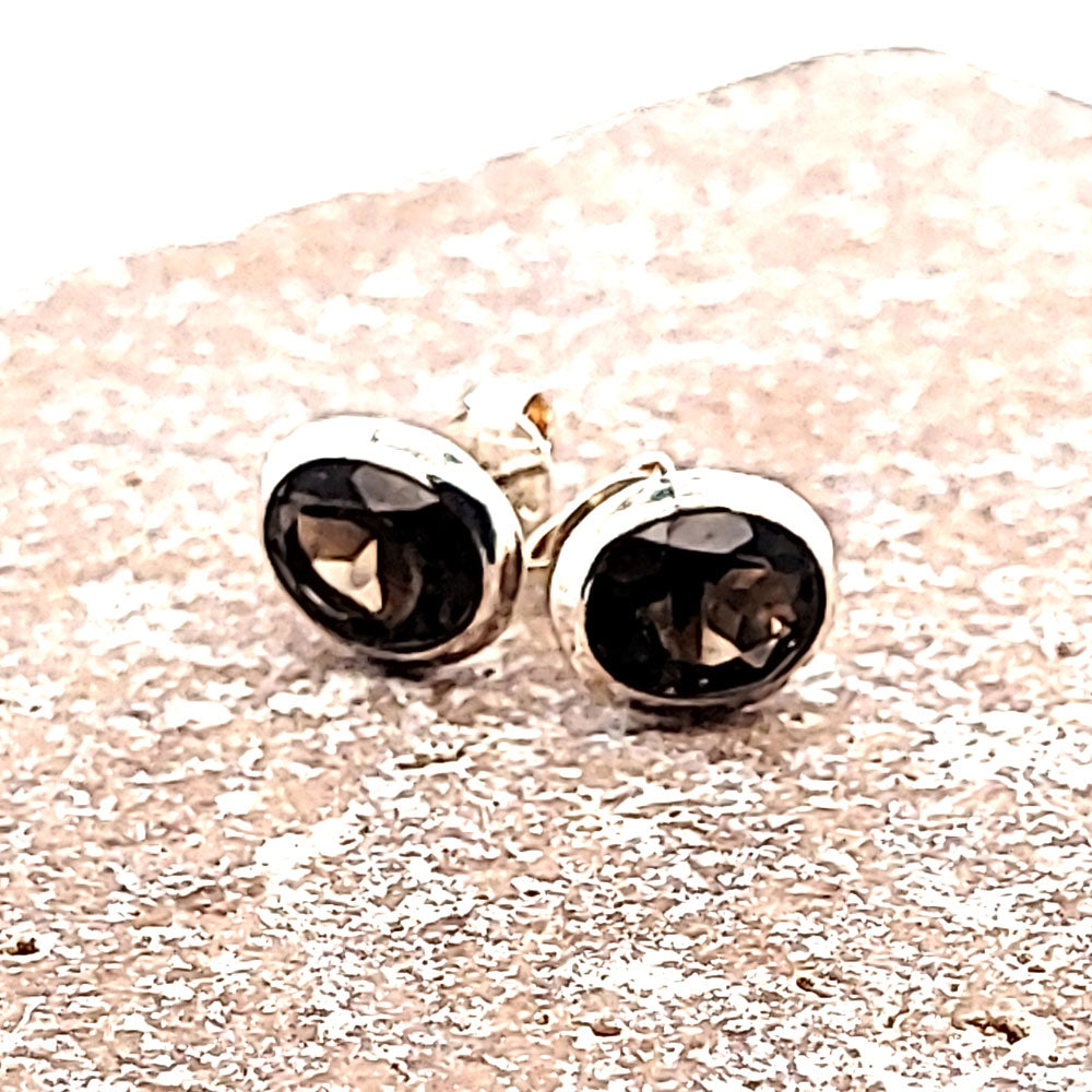 Edelstein-Silber-Ohrstecker-Rauchquarz