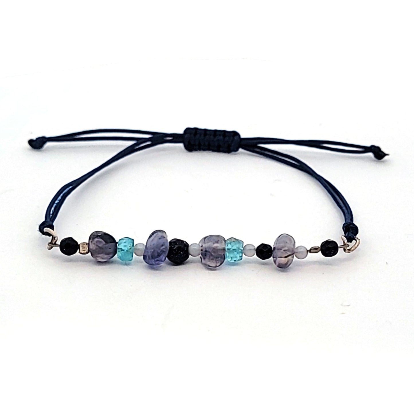 Edelstein Armband Iolith_Apatit und Goldfluss mit Shamballa-Verschluss_1