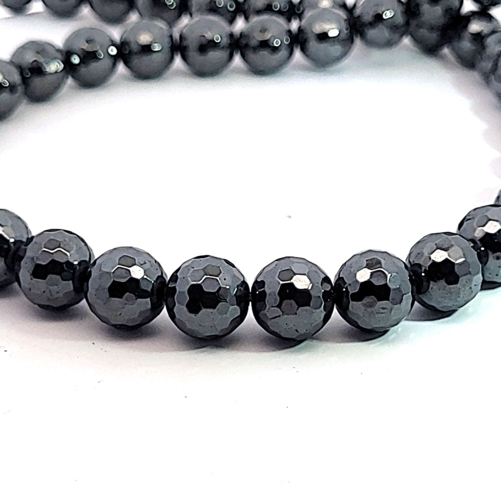 Hematite, 10 mm faceted bead strand