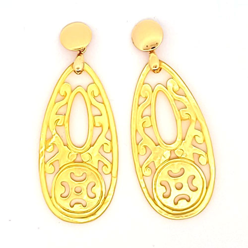 Ear pendant mother of pearl drop long, yellow