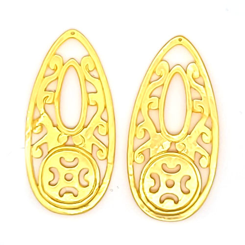 Ear pendant mother of pearl drop long, yellow