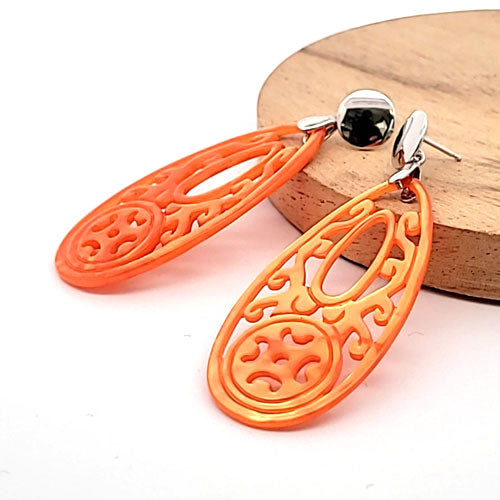 Ear pendant mother of pearl drop long, orange
