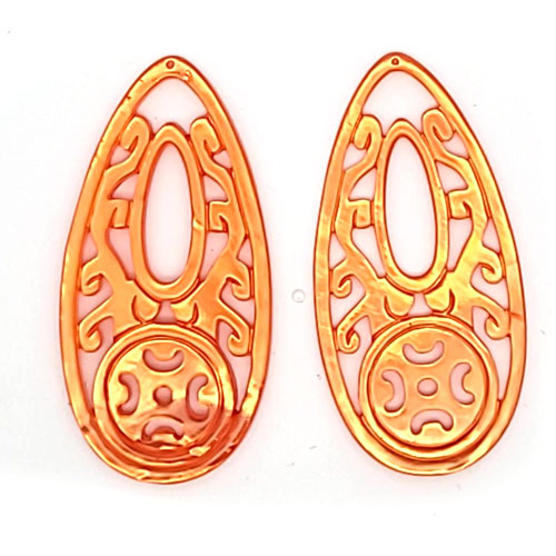 Ear pendant mother of pearl drop long, orange