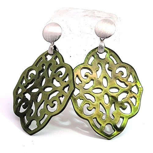 Mother of Pearl Ornamental Earrings, olive green