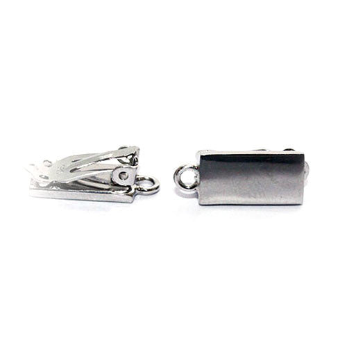 Ohrclipspatent rechteckig, Silber rhodiniert Steindesign - 1