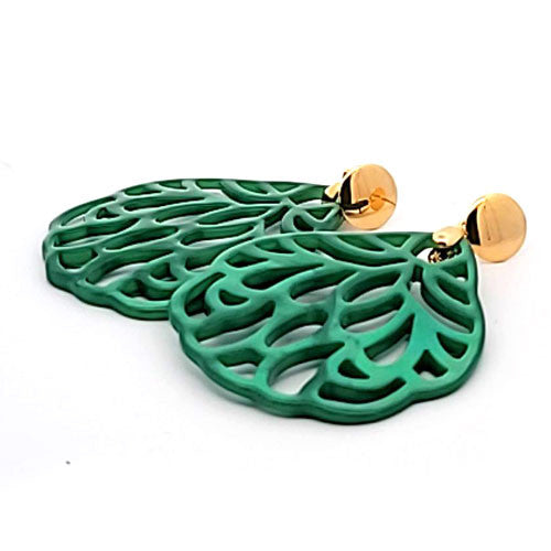 Ohrpendler Perlmutt Blatt groß, grün Steindesign - 3