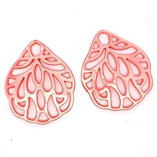 Ohrpendler Perlmutt Blatt groß, rosa Steindesign - 2