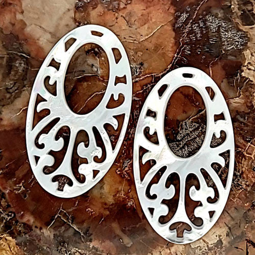 Ohrpendler Perlmutt Oval groß, weiß - 4