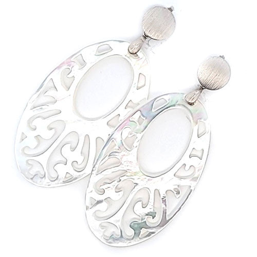 Ohrpendler Perlmutt Oval groß, weiß - 3