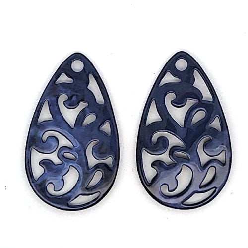 Ohrpendler Perlmutt Tropfen, dunkelblau - 4