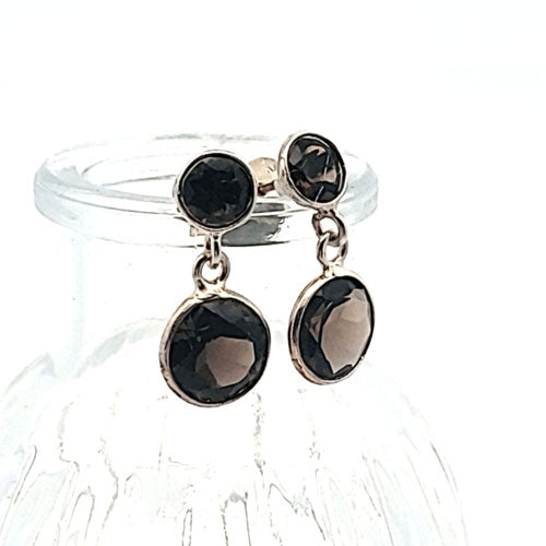 Smoky quartz faceted earrings in silver
