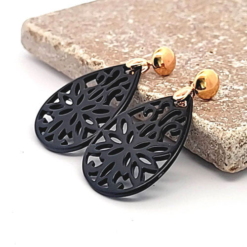 Ohrringe Perlmutt schwarz Steindesign - 2