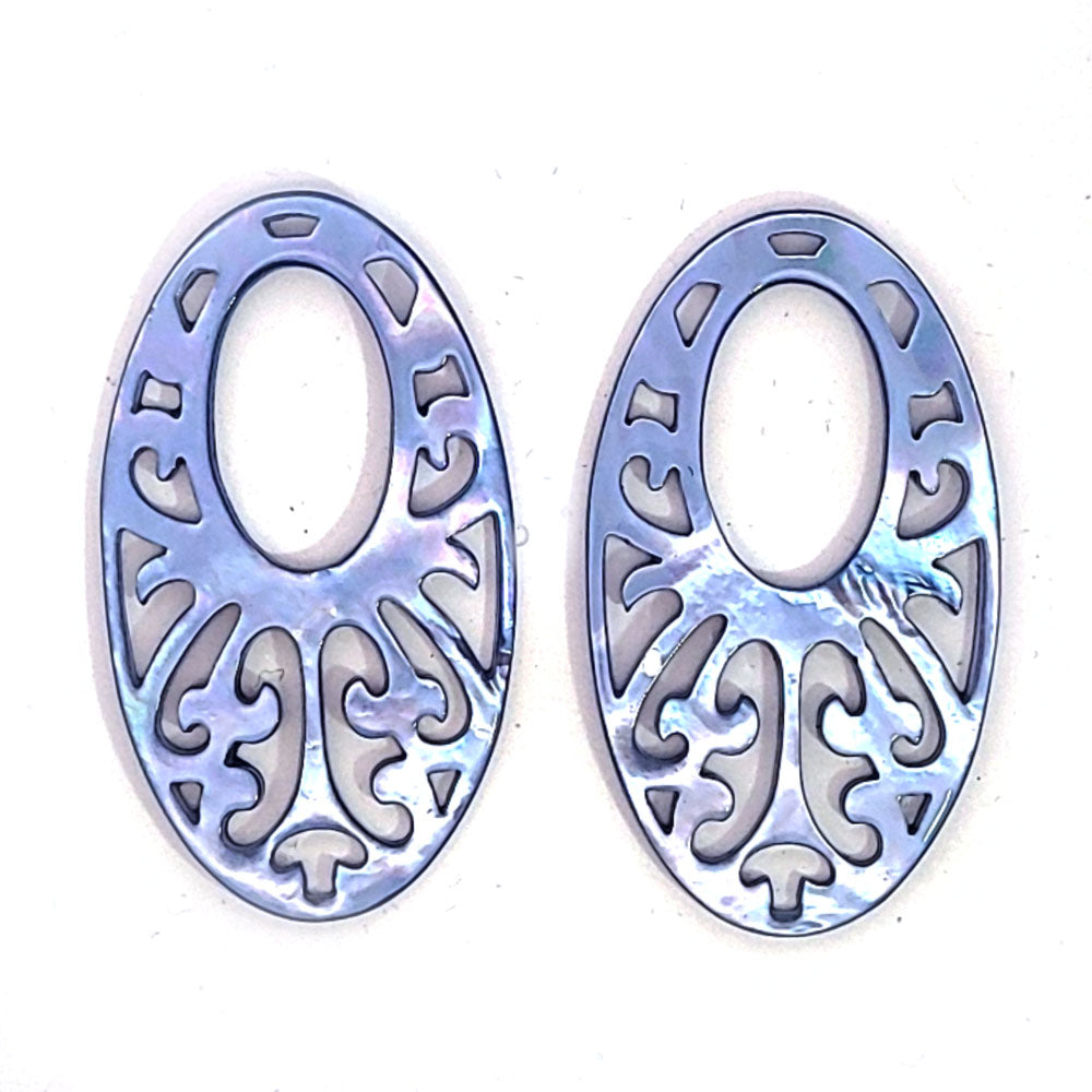 Mother of Pearl Oval Large Blue Dangle Earrings