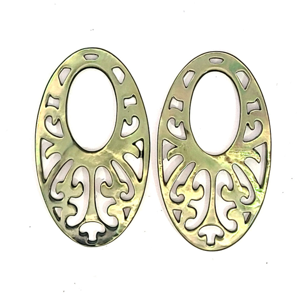 Mother of Pearl Oval Large Earrings, Olive Green