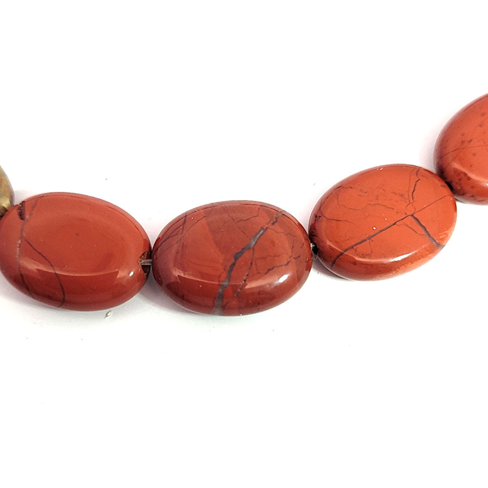 Red jasper, strand oval flat 20 x 14 mm