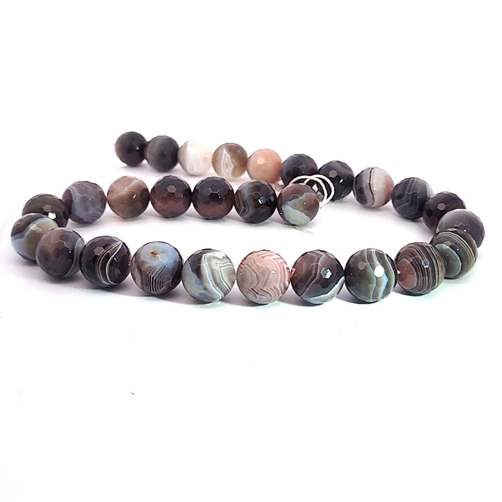 Botswana agate, 14 mm faceted bead strand