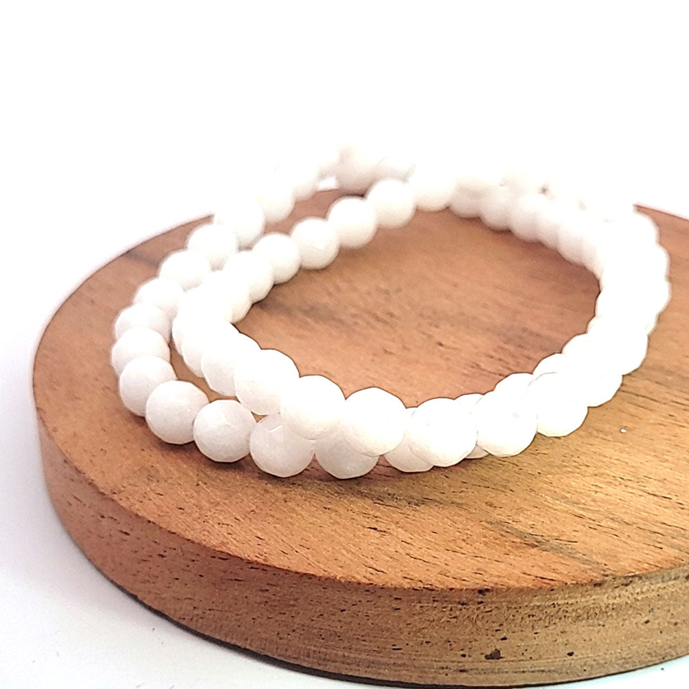White jade, 6 mm faceted bead strand