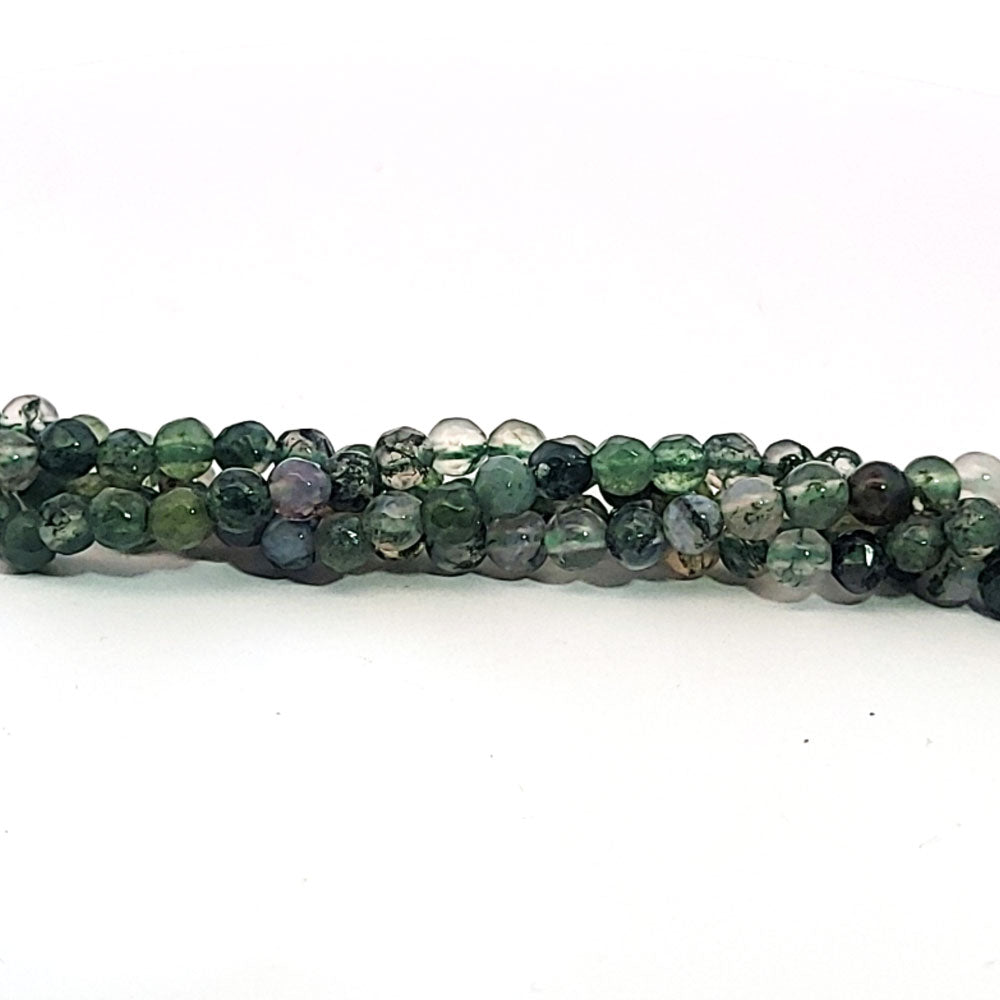 Moss agate, 4 mm faceted spherical strand