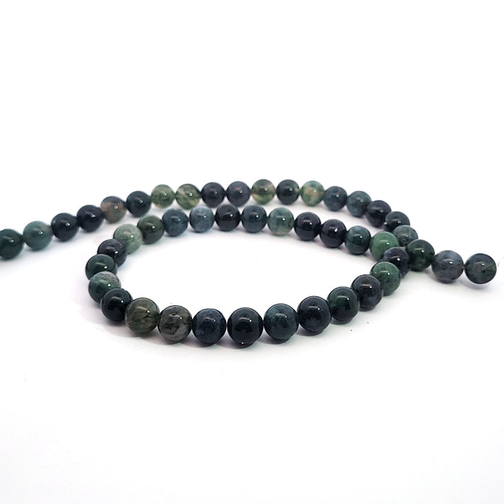 Moss agate, 6 mm bead strand
