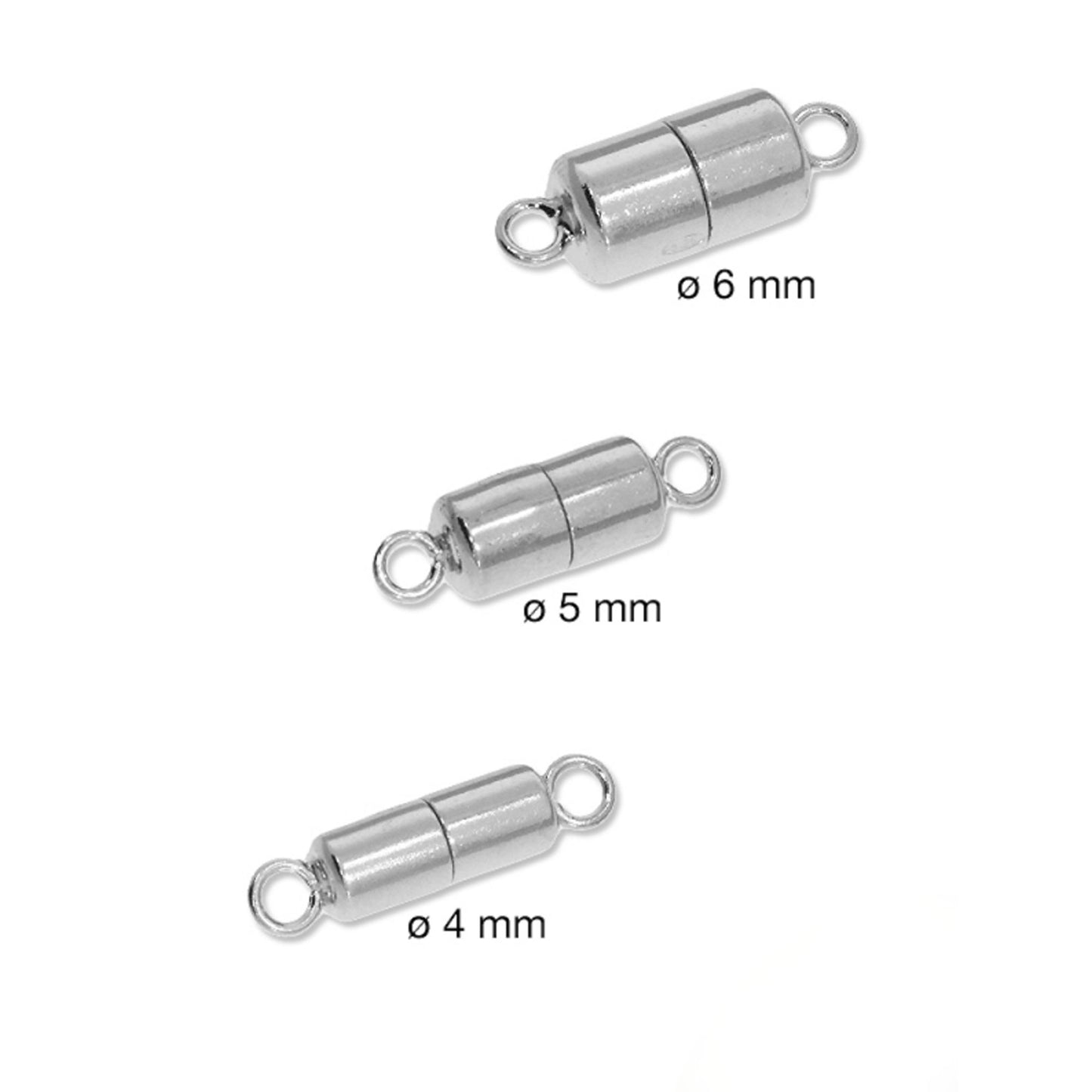 Chiusura magnetica cilindro 4 - 6 mm, argento rodiato