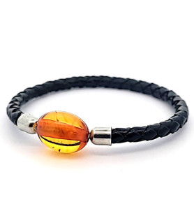 Leather bracelet with Amber  - 1