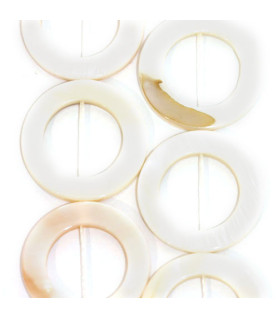 mother of pearl white, round strand with hole 25mm  - 1