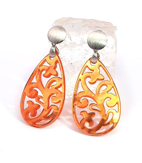 Ear pendant mother-of-pearl drops, orange  - 1