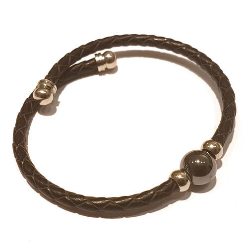 Leder-Armreif Hämatit Single