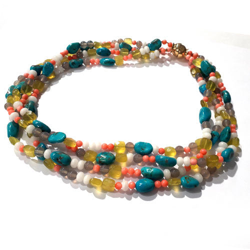 Collier Türkis-Bowenit-Koralle-Achat  - 1