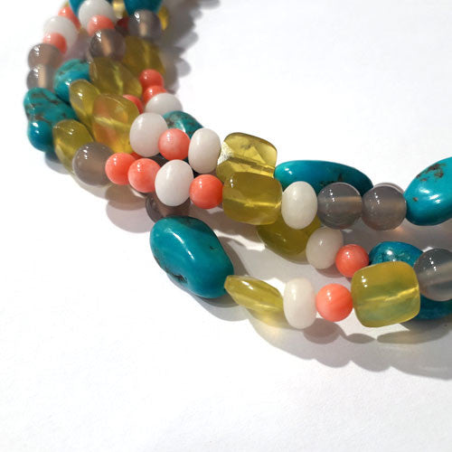 Collier Türkis-Bowenit-Koralle-Achat  - 2