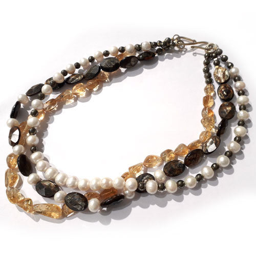 Collier Goldglimmer-Zitrin-Perle-Pyrit  - 1