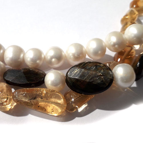 Collier Goldglimmer-Zitrin-Perle-Pyrit  - 2