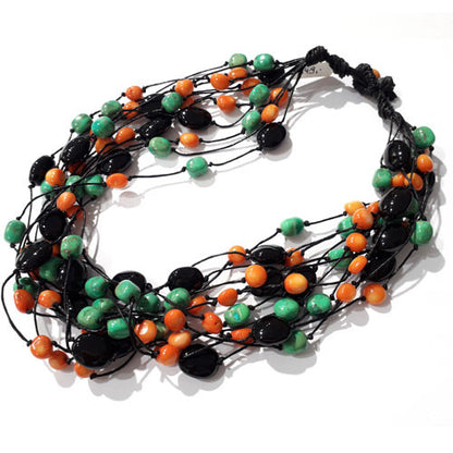 Collier Türkis grün & Onyx & Koralle  - 1