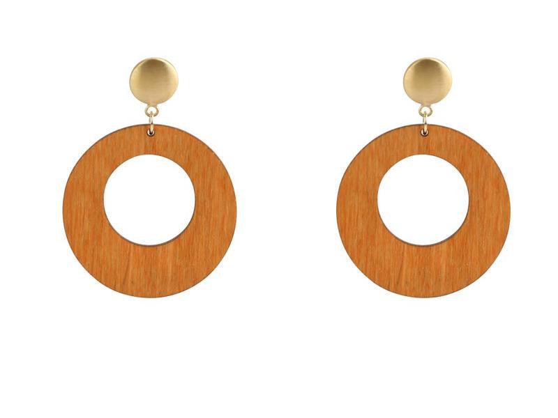 Ohrringe Holz Rund Maisgelb  - 1