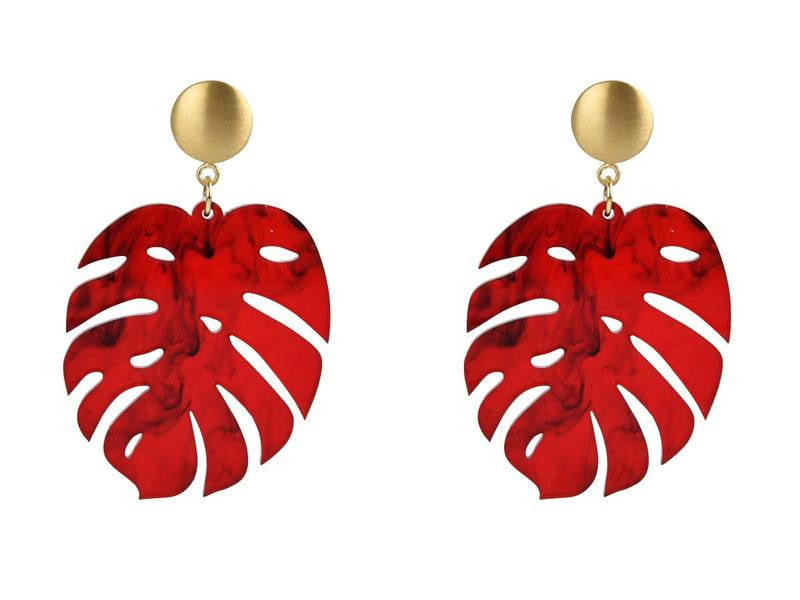 Ohrringe Acryl Blatt rot  - 1