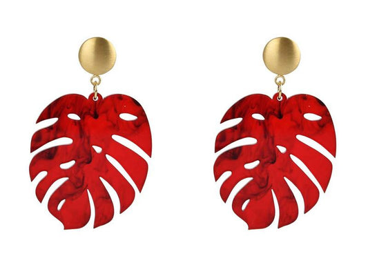 Ohrringe Acryl Blatt rot  - 1