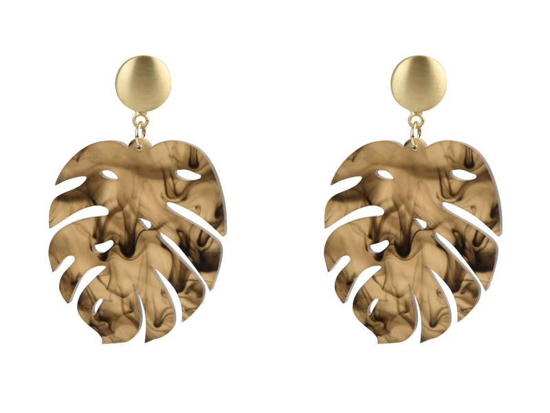 Ohrringe Acryl Blatt beige  - 1