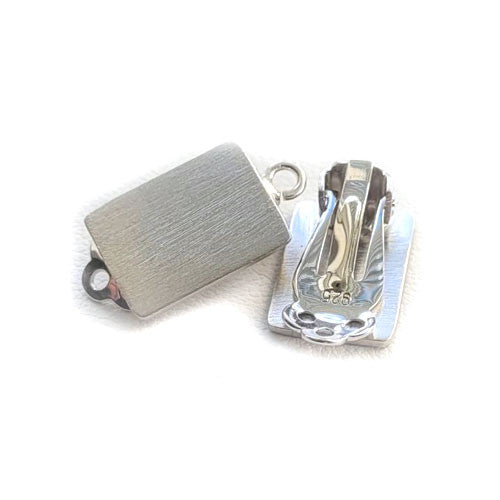 Ohrclipspatent Square, Silber rhodiniert satiniert Steindesign - 1